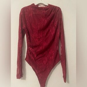Red Lace Long Sleeve Bodysuit